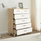 Armoire latérale de rangement moderne blanche avec poignées en bois massif et tiroir