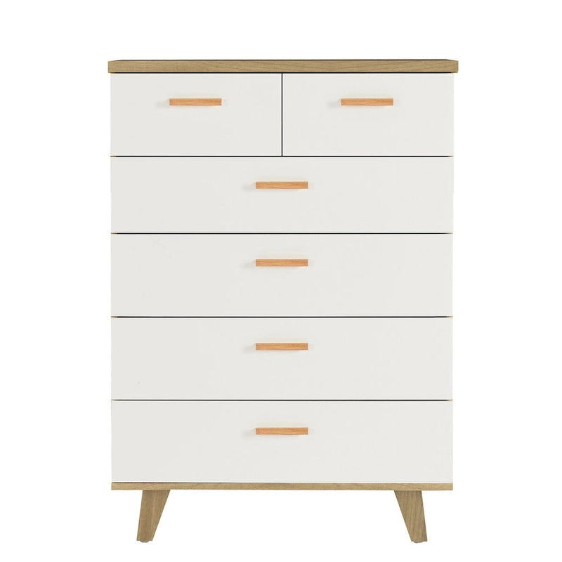 Armoire latérale de rangement moderne blanche avec poignées en bois massif et tiroir