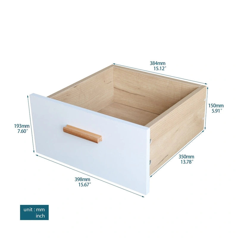 Armoire latérale de rangement moderne blanche avec poignées en bois massif et tiroir