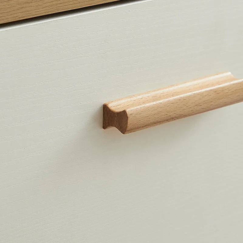 Armoire latérale de rangement moderne blanche avec poignées en bois massif et tiroir