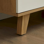 Armoire latérale de rangement moderne blanche avec poignées en bois massif et tiroir