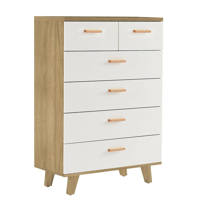 Armoire latérale de rangement moderne blanche avec poignées en bois massif et tiroir