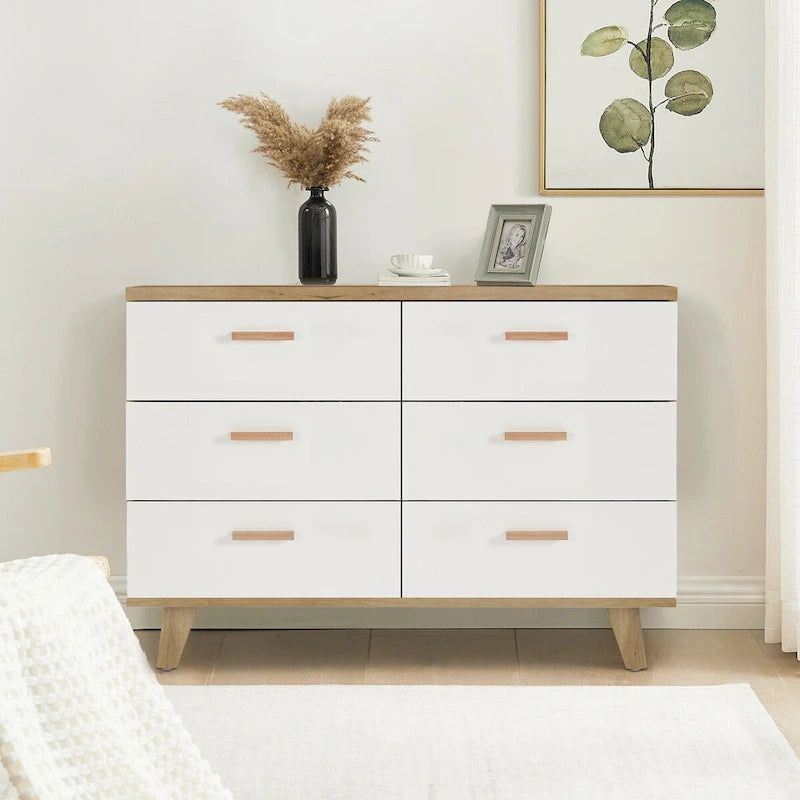 Armoire latérale de rangement moderne blanche avec poignées en bois massif et tiroir