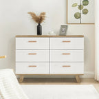 Armoire latérale de rangement moderne blanche avec poignées en bois massif et tiroir