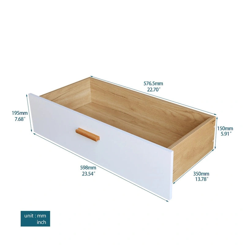 Armoire latérale de rangement moderne blanche avec poignées en bois massif et tiroir