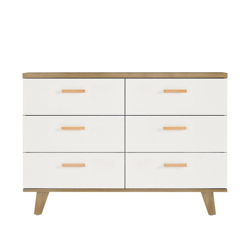 Armoire latérale de rangement moderne blanche avec poignées en bois massif et tiroir