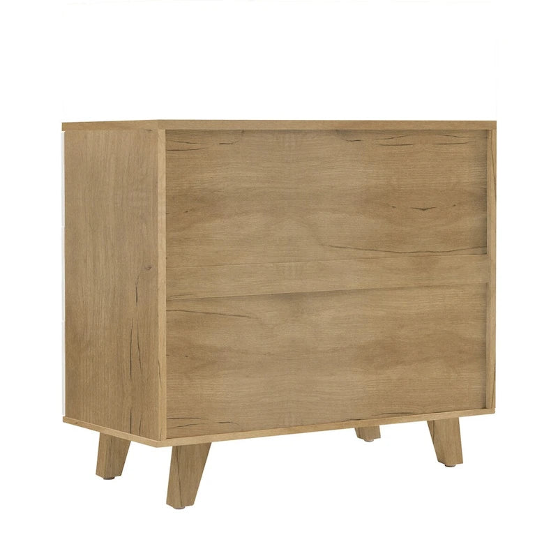 Armoire latérale de rangement moderne blanche avec poignées en bois massif et tiroir