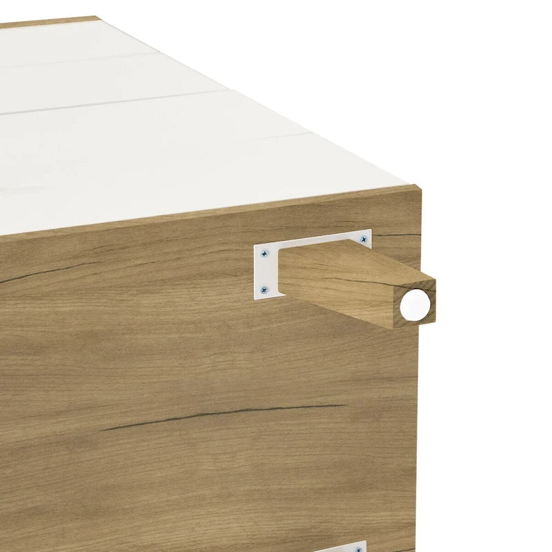 Armoire latérale de rangement moderne blanche avec poignées en bois massif et tiroir