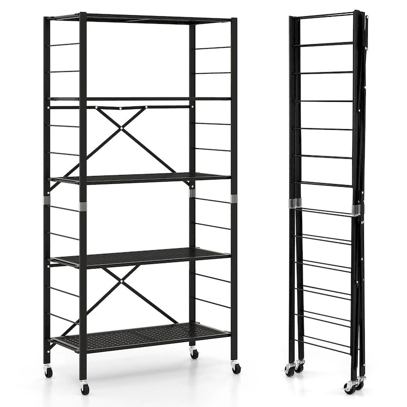 Étagères réglables à 5 niveaux avec roulettes pour garage, cuisine ou balcon - 30 x 13,5 x 60
