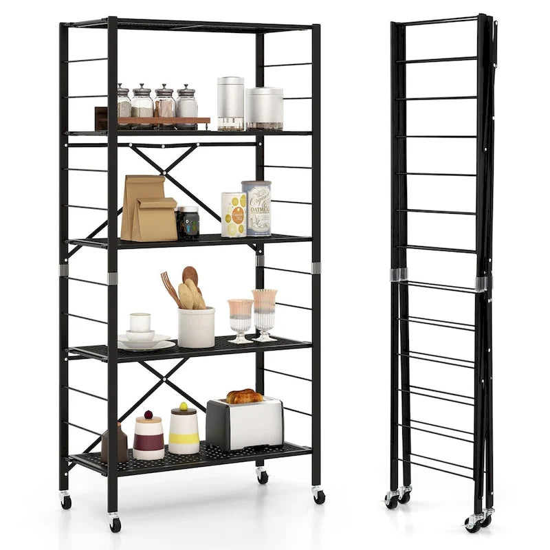Étagères réglables à 5 niveaux avec roulettes pour garage, cuisine ou balcon - 30 x 13,5 x 60