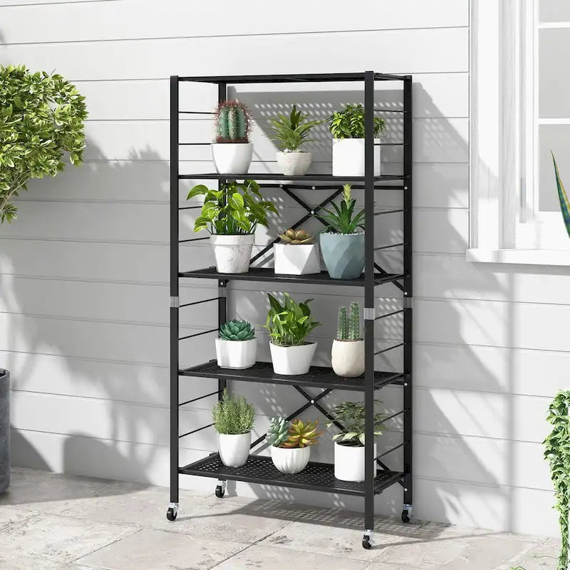 Étagères réglables à 5 niveaux avec roulettes pour garage, cuisine ou balcon - 30 x 13,5 x 60