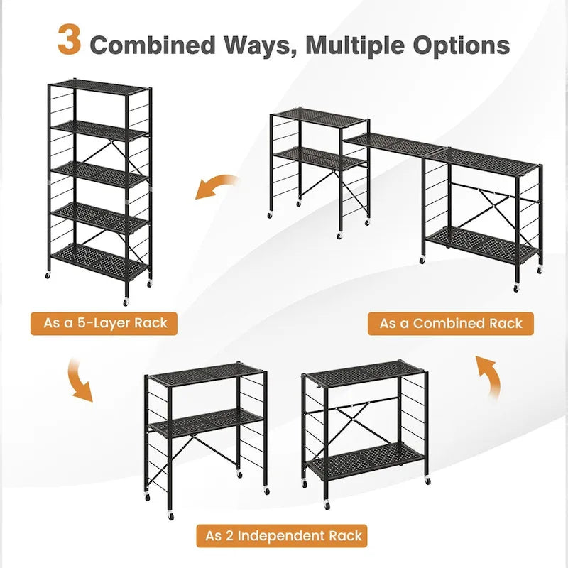 Étagères réglables à 5 niveaux avec roulettes pour garage, cuisine ou balcon - 30 x 13,5 x 60