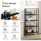 Étagères réglables à 5 niveaux avec roulettes pour garage, cuisine ou balcon - 30 x 13,5 x 60