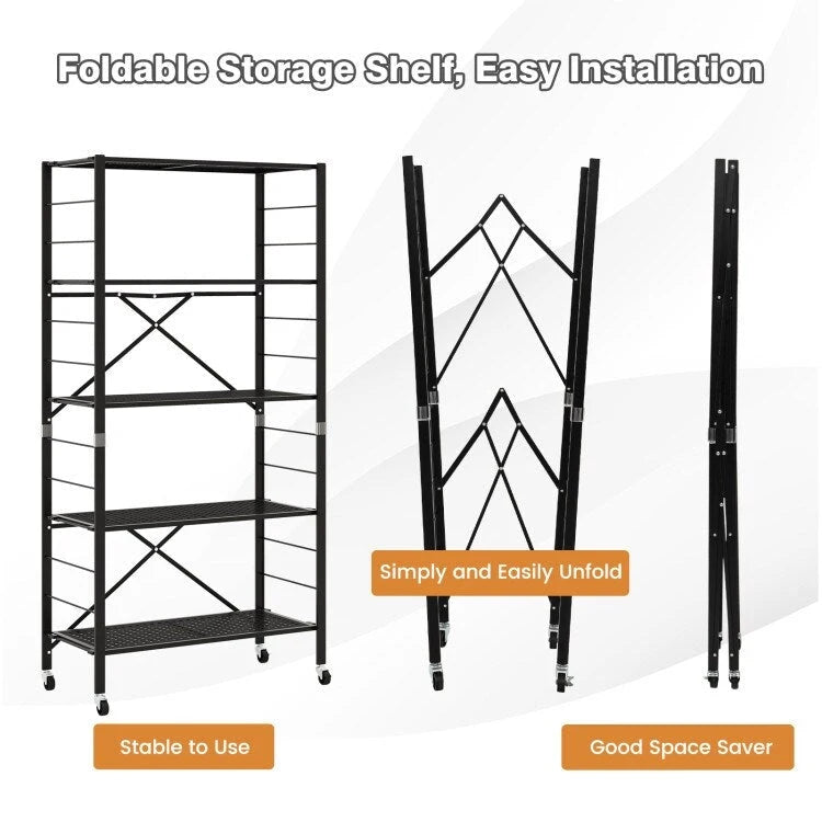 Étagères réglables à 5 niveaux avec roulettes pour garage, cuisine ou balcon - 30 x 13,5 x 60