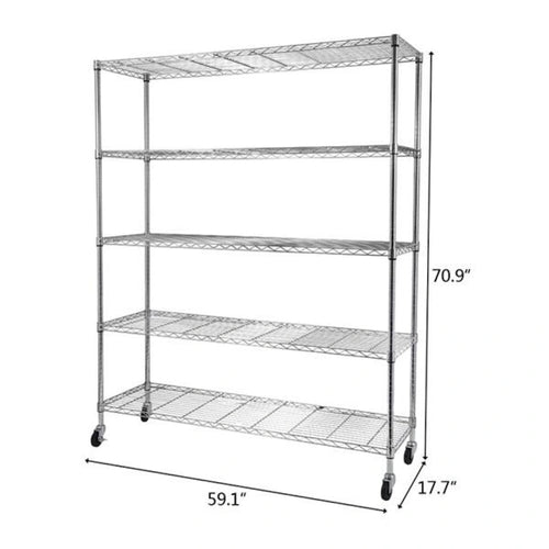 Étagère à 5 niveaux en fil d'acier avec roulettes - (59,06 x 17,72 x 70,87)