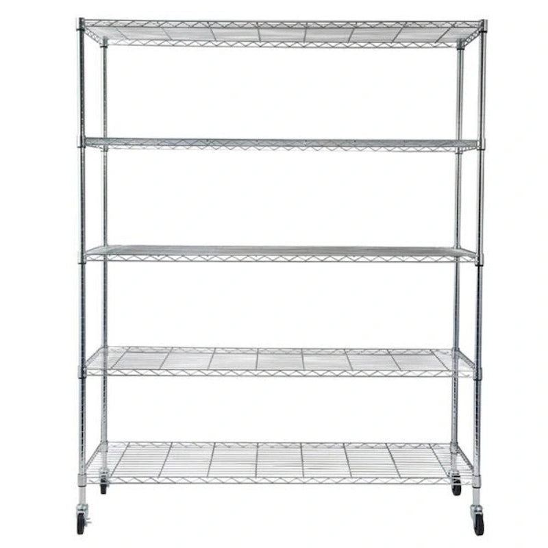 Étagère à 5 niveaux en fil d'acier avec roulettes - (59,06 x 17,72 x 70,87)