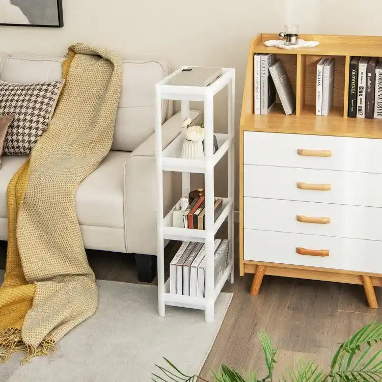 Lot de 2 chariots de rangement fins détachables à 4 niveaux avec trous de drainage pour petits espaces - Blanc - 14 x 9 x 39 (L x l x H)