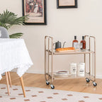 Chariot de service mobile à 2 niveaux avec étagère en verre trempé - Doré - 26 x 16 x 28,5