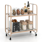 Chariot de service mobile à 2 niveaux avec étagère en verre trempé - Doré - 26 x 16 x 28,5