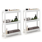 2 Pieces 3-Tier Slim Detachable Storage Cart with Drainage Holes and Wheels-White - 20.8 x 6.8 x 27.5