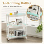 Chariot de rangement mince à 3 niveaux, détachable, avec trous de drainage et roulettes (2 pièces) - Blanc - 20,8 x 6,8 x 27,5