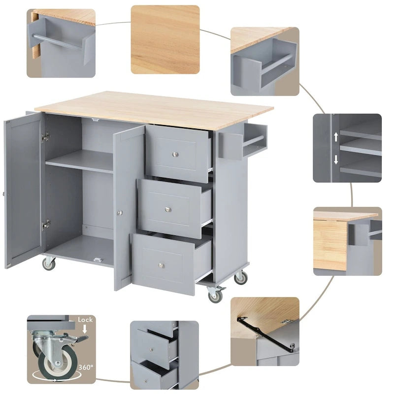 Chariot de cuisine multifonctionnel avec porte-épices et étagères réglables