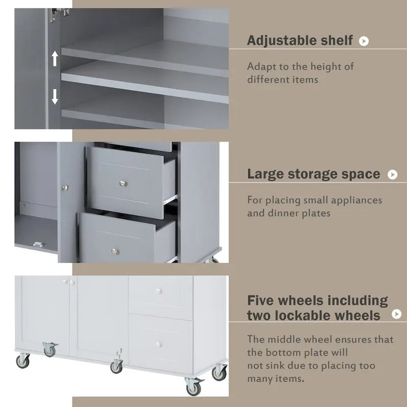 Chariot de cuisine multifonctionnel avec porte-épices et étagères réglables