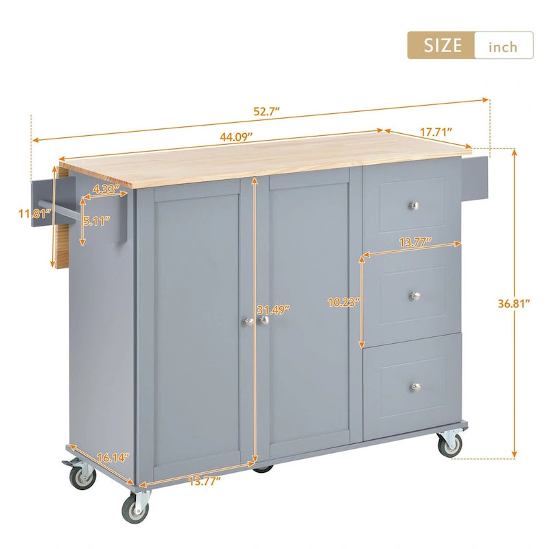 Chariot de cuisine multifonctionnel avec porte-épices et étagères réglables