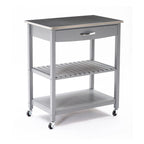 Îlot de cuisine à deux niveaux de 96,5 cm (38 po), étagère, plateau en acier, roulettes verrouillables, gris - 48,3 cm (19 po) L x 77,5 cm (30,5 po) l x 90,8 cm (35,75 po) H