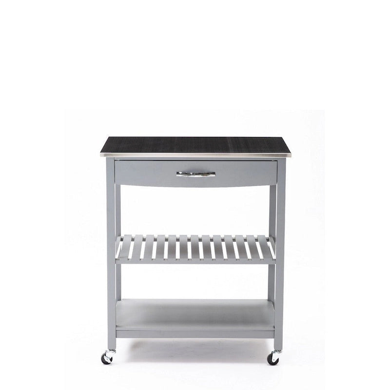 Îlot de cuisine à deux niveaux de 96,5 cm (38 po), étagère, plateau en acier, roulettes verrouillables, gris - 48,3 cm (19 po) L x 77,5 cm (30,5 po) l x 90,8 cm (35,75 po) H