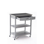Îlot de cuisine à deux niveaux de 96,5 cm (38 po), étagère, plateau en acier, roulettes verrouillables, gris - 48,3 cm (19 po) L x 77,5 cm (30,5 po) l x 90,8 cm (35,75 po) H