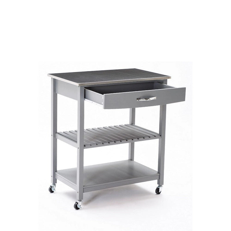 Îlot de cuisine à deux niveaux de 96,5 cm (38 po), étagère, plateau en acier, roulettes verrouillables, gris - 48,3 cm (19 po) L x 77,5 cm (30,5 po) l x 90,8 cm (35,75 po) H