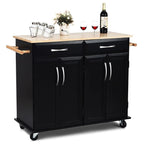 Chariot de rangement pour îlot de cuisine noir avec plateau en bois et roulettes - 48,5 x 18,5 x 36,5 (L x l x H)