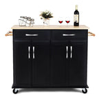Chariot de rangement pour îlot de cuisine noir avec plateau en bois et roulettes - 48,5 x 18,5 x 36,5 (L x l x H)