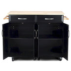 Chariot de rangement pour îlot de cuisine noir avec plateau en bois et roulettes - 48,5 x 18,5 x 36,5 (L x l x H)