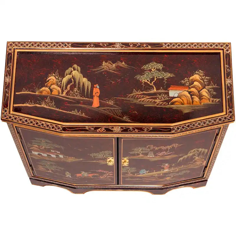 Buffet incliné laqué rouge - Paysage