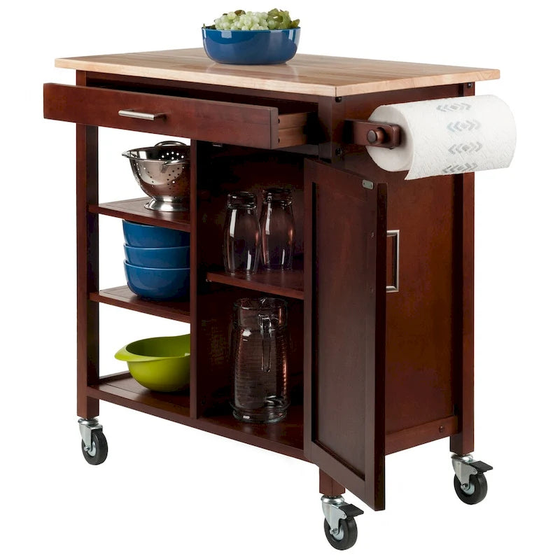 Chariot de cuisine Marissa, noyer - 92 x 47 x 88 cm