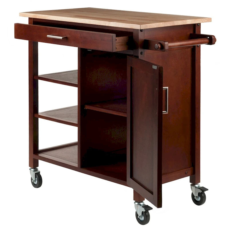 Chariot de cuisine Marissa, noyer - 92 x 47 x 88 cm