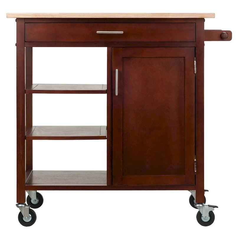 Chariot de cuisine Marissa, noyer - 92 x 47 x 88 cm
