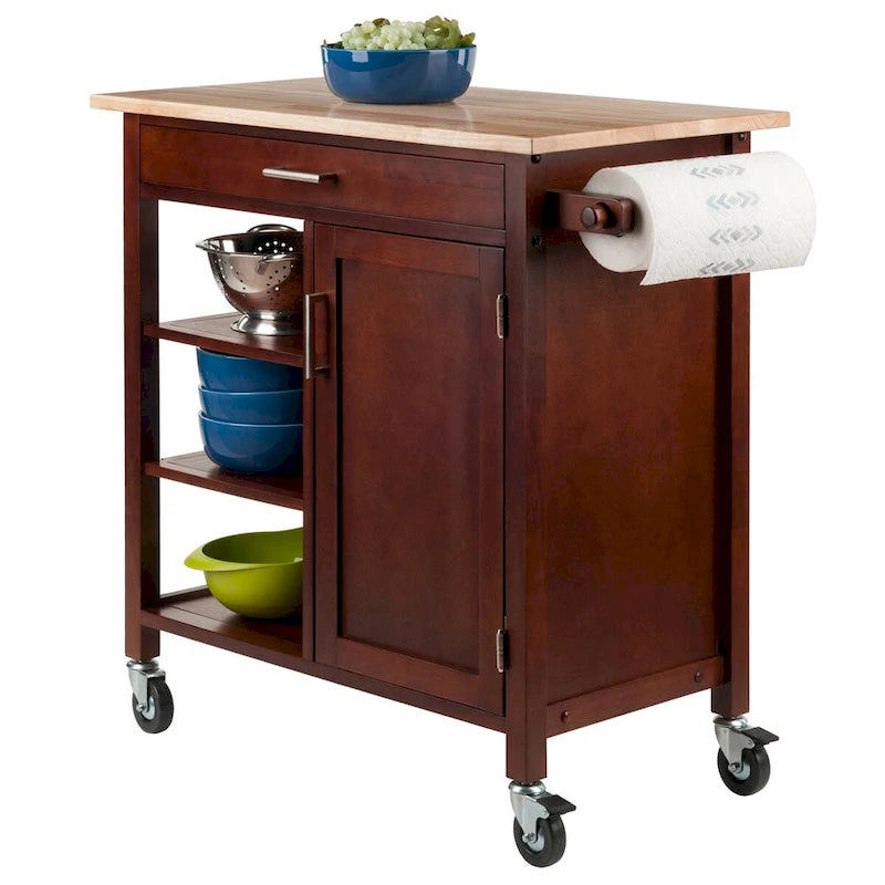 Chariot de cuisine Marissa, noyer - 92 x 47 x 88 cm