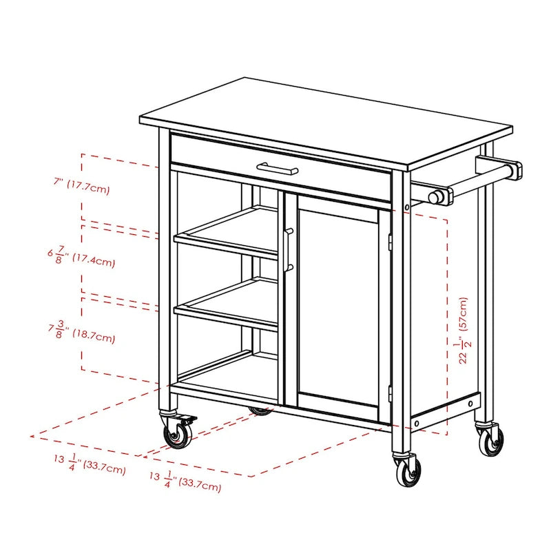 Chariot de cuisine Marissa, noyer - 92 x 47 x 88 cm