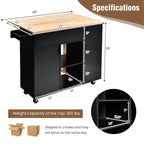 Îlot de cuisine à abattants avec plateau en bois d'hévéa - 49 x 30 x 36 (L x l x H)