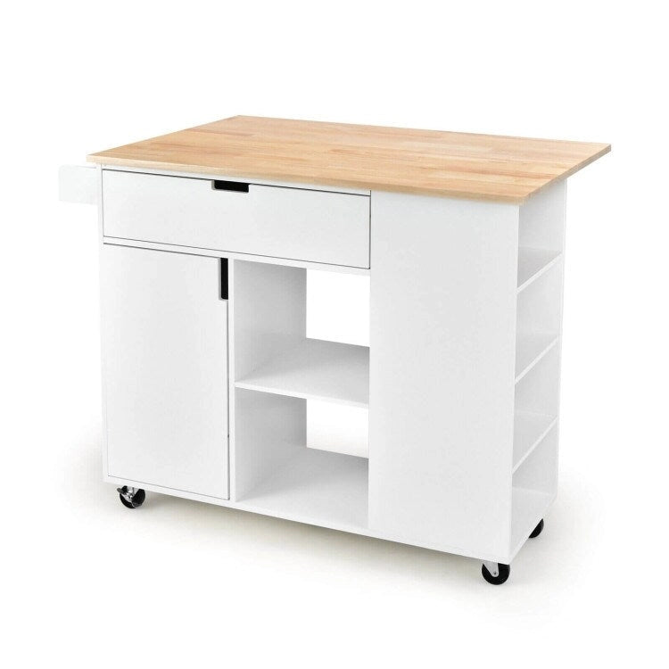 Îlot de cuisine à abattants avec plateau en bois d'hévéa - 49 x 30 x 36 (L x l x H)