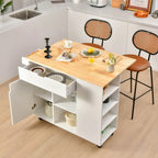 Îlot de cuisine à abattants avec plateau en bois d'hévéa - 49 x 30 x 36 (L x l x H)