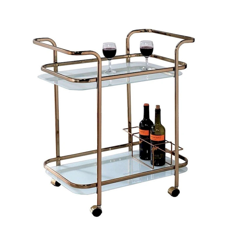 Chariot de service contemporain Tiana, finition champagne - 82,5 cm (H) x 68,5 cm (l) x 42 cm (P)