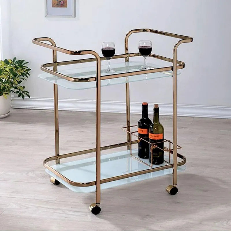 Chariot de service contemporain Tiana, finition champagne - 82,5 cm (H) x 68,5 cm (l) x 42 cm (P)