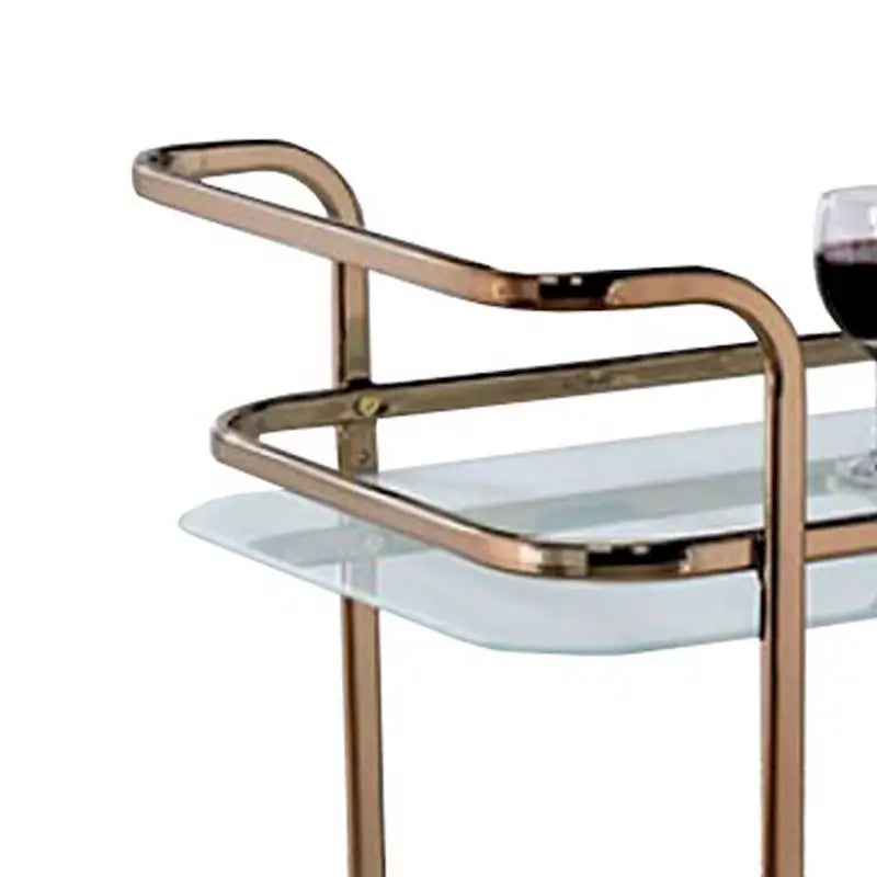 Chariot de service contemporain Tiana, finition champagne - 82,5 cm (H) x 68,5 cm (l) x 42 cm (P)