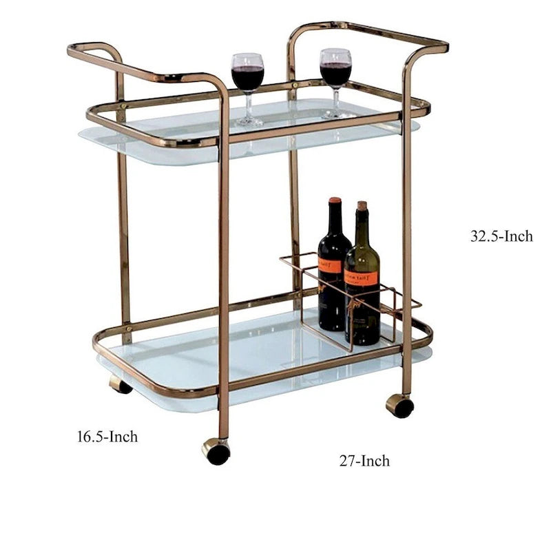 Chariot de service contemporain Tiana, finition champagne - 82,5 cm (H) x 68,5 cm (l) x 42 cm (P)