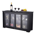 Black Sideboard Buffet Dining Storage Cabinet with 2 Glass Sliding Doors - 24.6 H x 41.9 W x 13 D