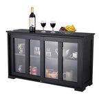 Black Sideboard Buffet Dining Storage Cabinet with 2 Glass Sliding Doors - 24.6 H x 41.9 W x 13 D